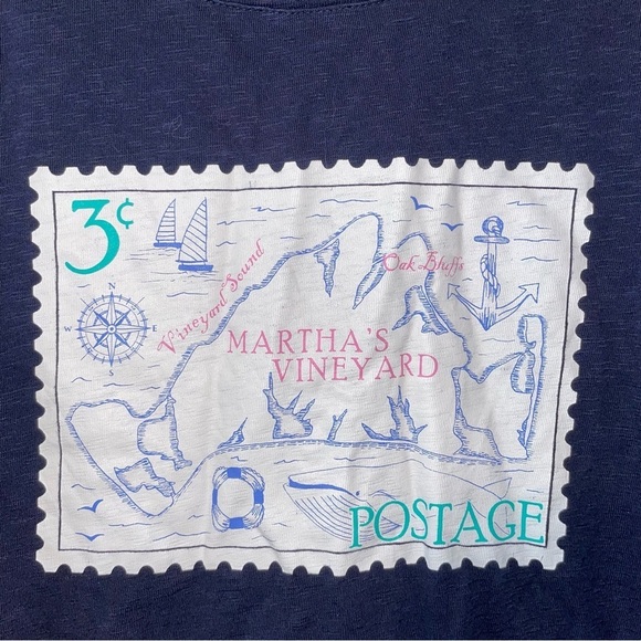 Talbots Martha’s Vineyard Stamp Print Cotton 3/4 Sleeve Tee Size Medium - Picture 3 of 7